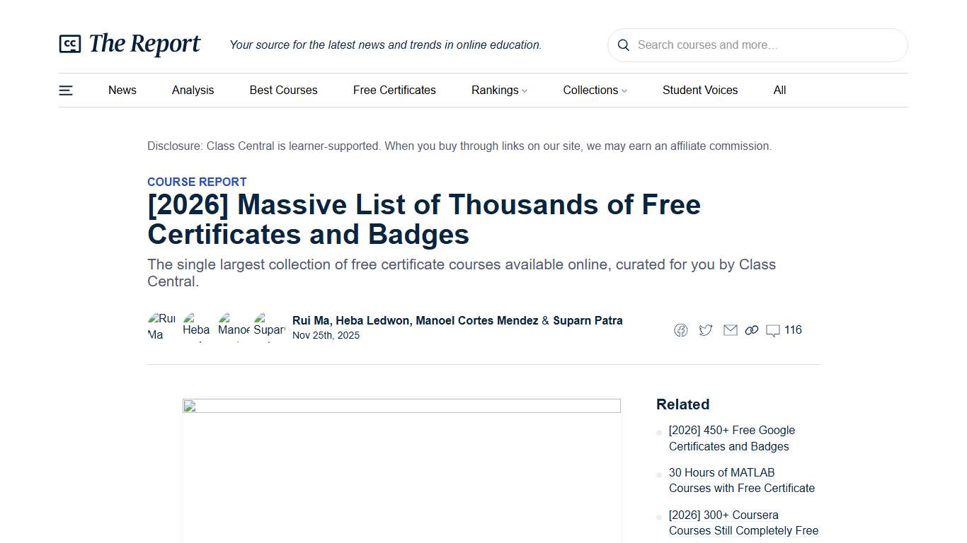 [2026] Massive List of Thousands of Free Certificates and Badges — Class Central